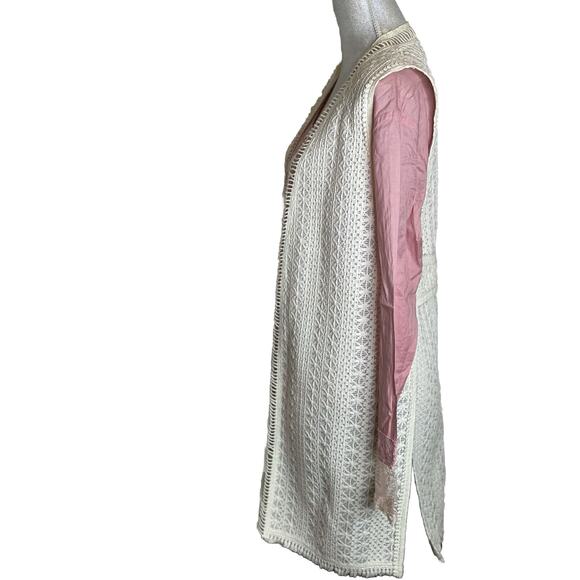 Elie Tahari Cream White Crochet look Darlene Vest M, Sleeveless Duster Open Knit - Picture 7 of 15